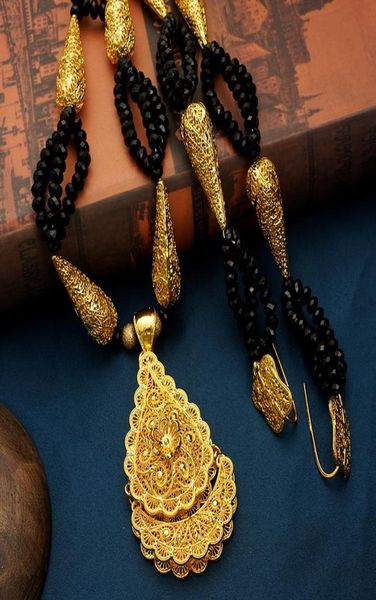 Ketten Ethnische Luxusperlen Halskette Anhänger Gold plattiert algerische Hochzeit Schmuck Langketten Halsketten für Frauen Arabien Braut Jude3620813
