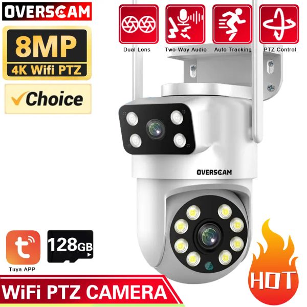 Telecamere Tuya 4K 8MP Dual Lens Ptz Camera WiFi Camera a doppio schermo Visione notturna Visione automatica Tracciamento automatico Video Surveillance IP Camera