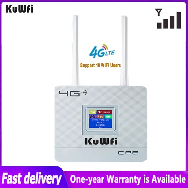 Roteadores kuwfi 4g wifi roteador 150mbps LTE Wireless Router Wan/LAN RJ45 com Antenas Externas Dual Card Slot SIM Suporte