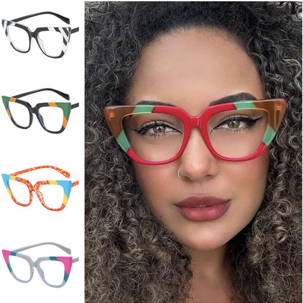 Moda Cat EyeGlasses Personalidade Espectáculos Patcwork Frame GOOGLES simplidade óculos de óculos de óculos anti-azul-azul