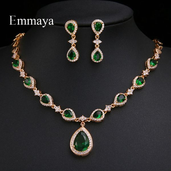 Collane EMMAYA Nuovo arrivo ARRIVO ASSEGGIO DI ASSEGNA GREEN zirconia Accessori in costume affascinanti Orecchini e gioielli di collana