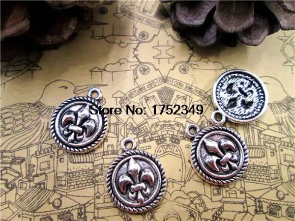 Charms 125pcsround Fleur de Lis Charms, Antique Tibeta Silver Tom Tierracast French Lily Charms 15x17mm