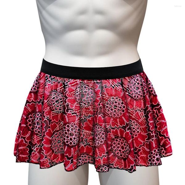 MUITOPANTES Sexy Men's Firly Firly Lace Hollow Rouphe Skirt Retro Floral Print Club Calces Briefs para homens