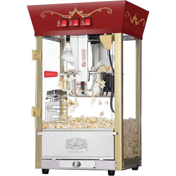 Maker Popcorn Red Movie Theater Style 8 oncia, macchina popcorn antica, costruita con acciaio inossidabile e zone di cibo in vetro temperato