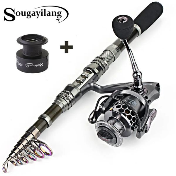 Accessoires Sougayilang 1.83,3 m Kohlefaser Spinning Fischereistange 13+1BB Fischerei -Roll -Kombination Teleskop Fischerei Stange Spinnenrollen Kit Pesca