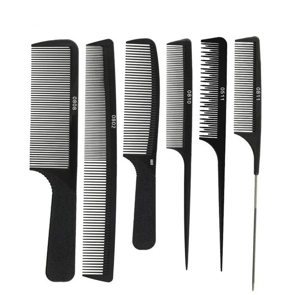 12 Stil Friseur Kamm Barber Shop Haircut Combs Schwarz Dicht Zahn Kohlefaser Haarbürste Pro Style-Werkzeuge Tipp-Tail-Kamm