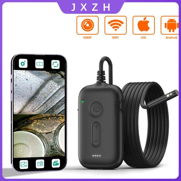 Câmera de endoscópio industrial de câmeras wifi para iPhone/Android 1080p impermeável câmera dupla dupla câmera de cabo rígido inspecionar boroscópio