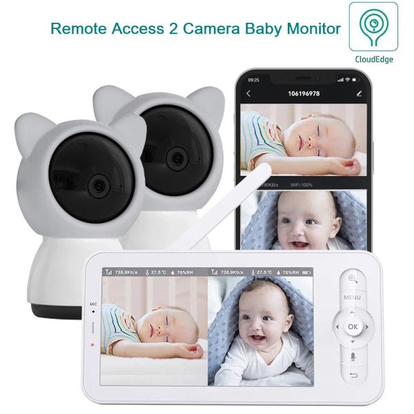 Monitor wouwon per gemelli baby regalo video baby monitor babyphone wifi telecamera da 1080p da 5 pollici app per telefono cellulare con telecomando PTZ PTZ