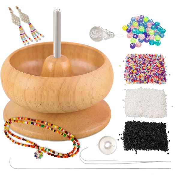 Ausrüstungen Xuqian Holzperlen Spinner -Kit mit Perlennadelnsamen und 1 Überraschungsgeschenkpack für Schmuckwerkzeuge L0191