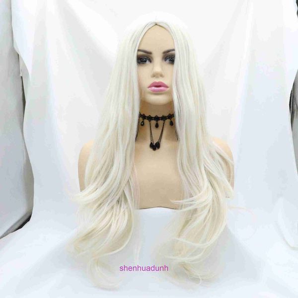 HD onda corporal Destaque Lace Fronteiro Human Human Wigs para mulheres Moda de peruca longa leite encaracolado branco grande mecanizado fibra química da cabeça da cabeça