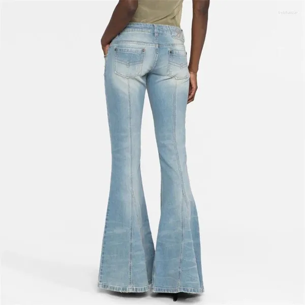 Jeans femininos 2024 Verão Decoração Vintage Decoração Low Rise Rise Coreana Moda Slim Flare Pants Denim de algodão perna larga