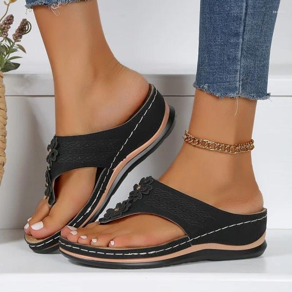 Lässige Schuhe Frauen Blumen Flip Flop