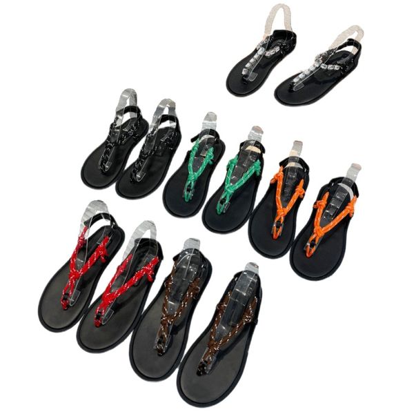 Sandali Diamond Diamond Diamond Scarpe Rope Flip Flip Flops Flaccello piatto in pelle Scarpe da spiaggia Sole da spiaggia non Slip Casual