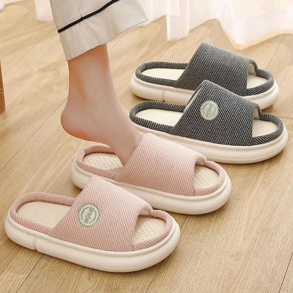 Slippers grossa eva plataforma linho feminino de primavera outono salto macio fora do solo não deslizante Casual casual Ladies House Indoor Men Shoes