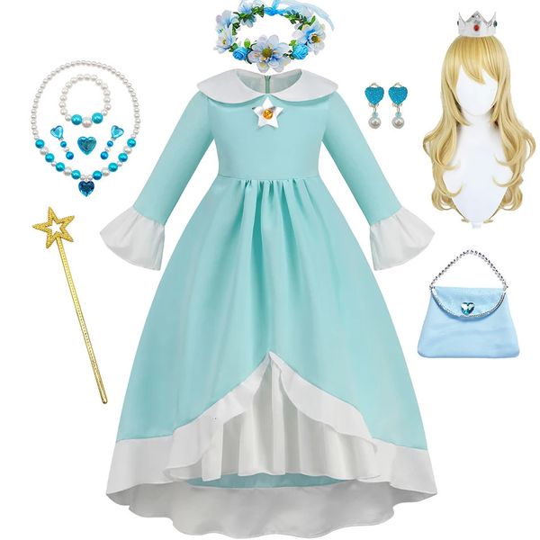 Rosalina Dress Girl Game Jogando Princess Cosplay Costume Children Fantasy Rousy Rous Kids Peach Daisy Gancos roupas 240422