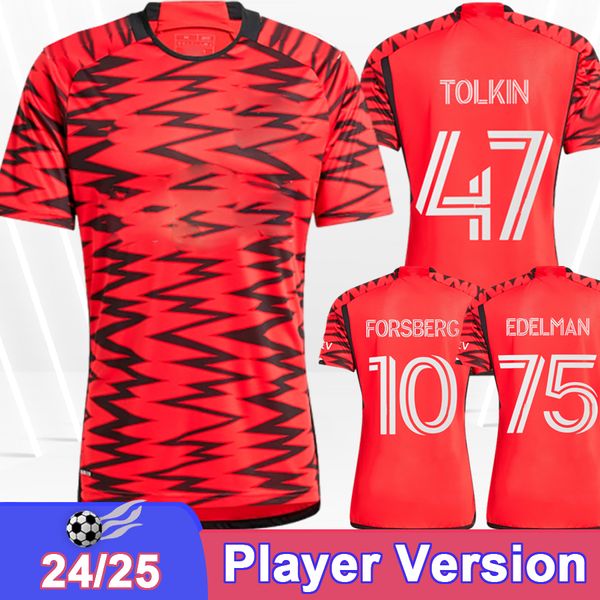 24 25 Novo Yo RK Red Player Versão Jerseys de futebol Duncan Amaya Forsberg Eile Burke Morgan Away Futebol Red Camisa de manga curta uniformes