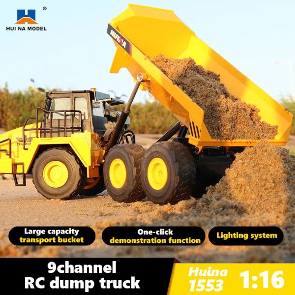 Cars Huina 553 RC Dumper Alloy Müllkippe LKW Traktor Fernradio. 2,4 g 9Channels Engineering Fahrzeug Baggerspielzeug für Kinder