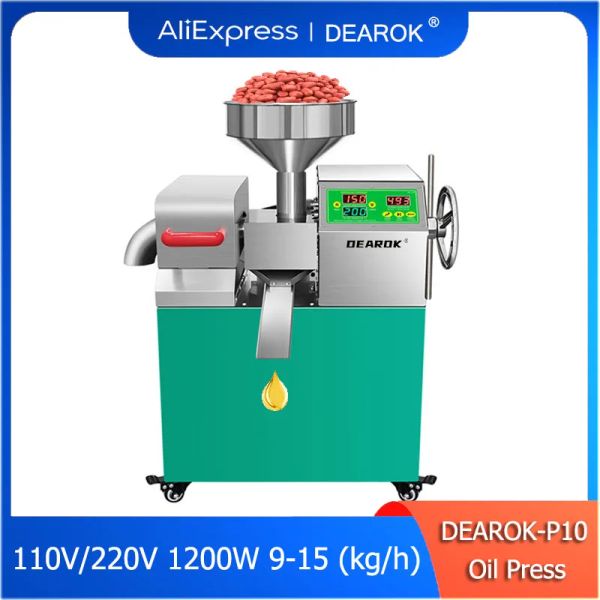 Prensadores Dearokp10 Intelligent Commercial Oil Press 220V/110V Oil de aço inoxidável automático Pressione 1200W Power 915kg por hora