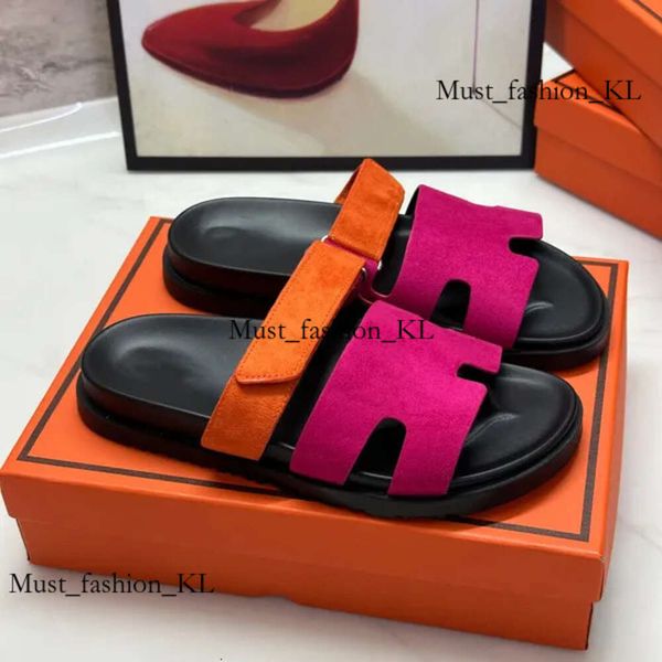 Sandálias de grife chinelos chypre feminino em couro azul fúcsia laranja preto h sandal slides summer praia h sandália sapatos de sandália 660