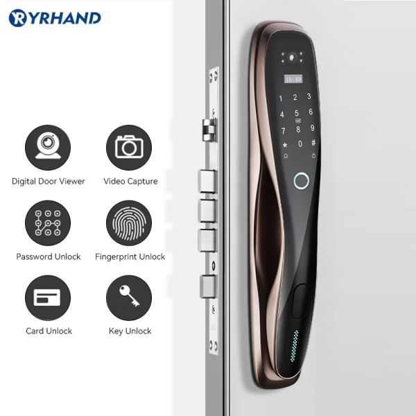 Controlla Nuovo arrivo Smart Door Lock Dispt Impronta digitale WiFi Lock Connected Camera Monitor Invia foto a Mobile