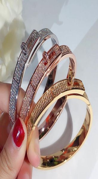 H Brand Charms Bangles Jewelry 18K Rose White in oro in oro in acciaio in acciaio Faccia piena intarsiato Shining Aaa Zirkoon Fashion Women Cuff Bra7689879