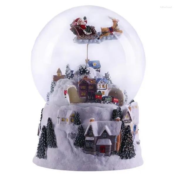 Figurine decorative scatola musicale a sfera di cristallo neve globo rotabile treno di luce rotanti artigianato di alberi di Natale decorazioni desktop