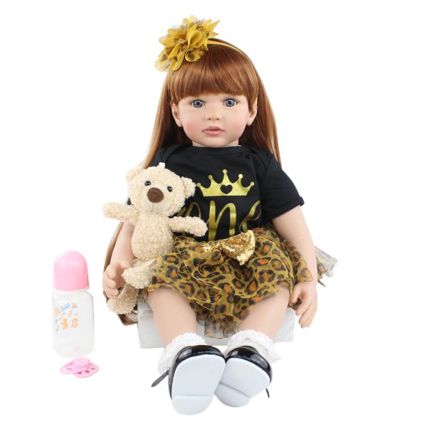 Bebekler Bzdoll 60 cm 24 inç hayata benzeyen yeniden doğmuş bebek bebek canlı yumuşak silikon yeni doğan prenses toddler bebe sevimli elbise oyuncak el yapımı hediye