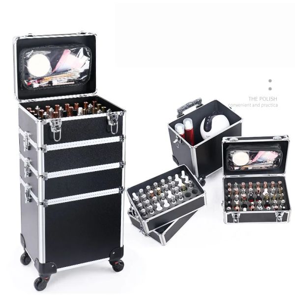 Cantasca carry-on Case professionale estetica manicure artista valigia vagone a ruota per rotolo di grande capacità di grande capacità di bellezza della cassetta degli attrezzi per il carrello