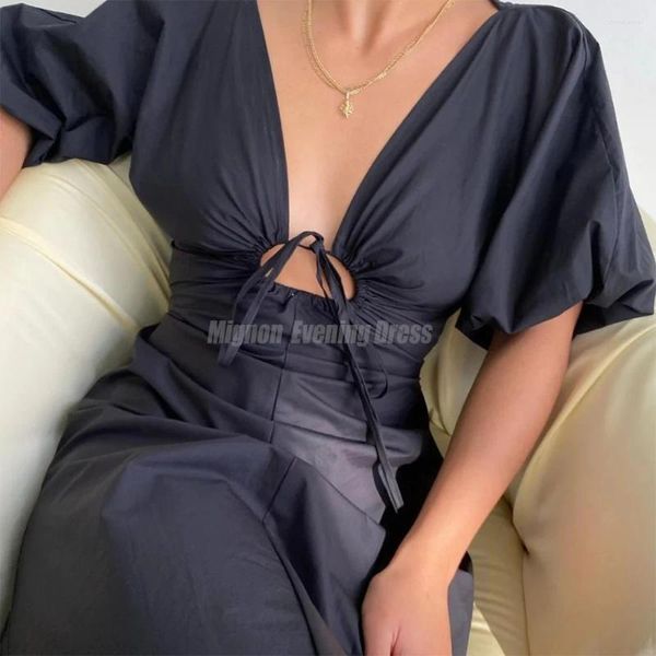 Vestidos de festa Mignon cetim Sereia Sereia Cutaint Sleeves Lace Up Dress Vestido de Noturna Elegante para Mulheres 2024