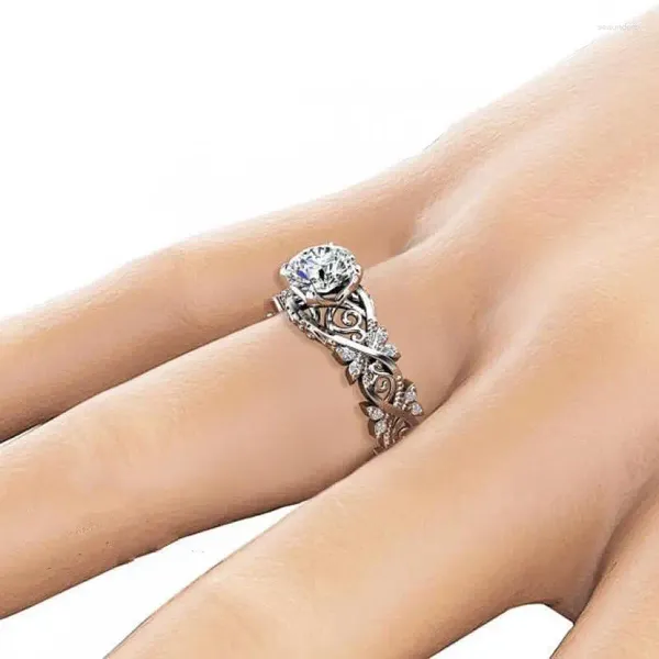 Rings de cluster Hoyon 2024 Thorn Love Solitaire Anel feminino 14k Gold White Hollow 925 Silver Diamond Zircon Folha