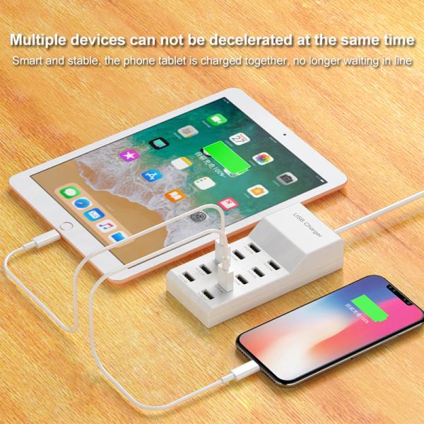 Hubs Adattatore di caricabatterie USB Adattatore per caricabatterie per alimentazione ad alimentazione rapida per la fotocamera del tablet 10Port USB Charger Hub Adattatore