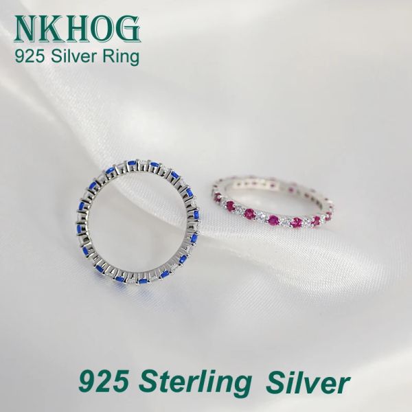 Ringe Nkhog 925 Sterling Silber Ring Farbe Edelstein Neues Design einfach für Frauen Mädchen Band Engagement Eheringe Geschenke Schmuck Schmuck