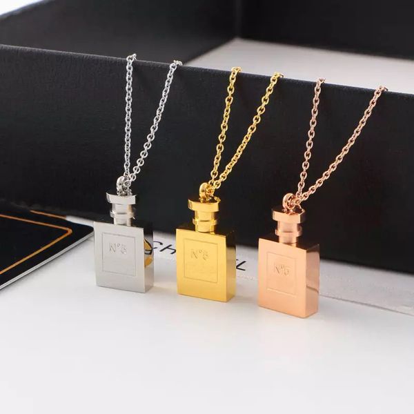 В качестве оригинального дизайнерского ожерелья духи бутылка для подвесной ожерелья золотой серебряный цвет розовый цвет простой стиль титановый сталь роскошные украшения