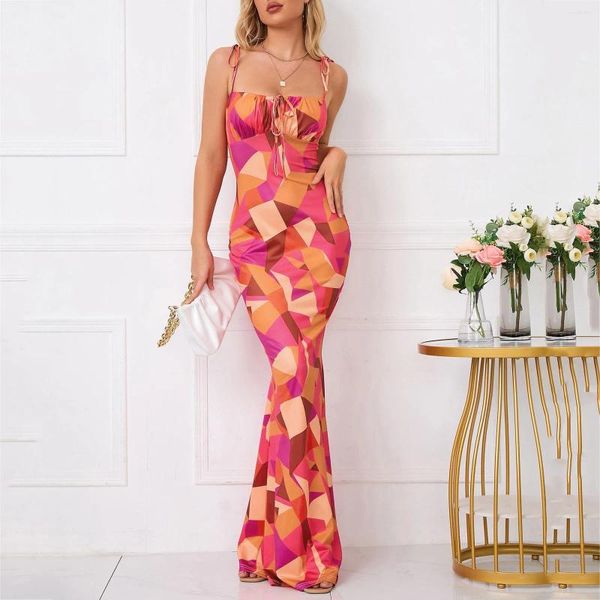 Sıradan Elbiseler Kadınlar İçin Yaz Boho Moda Çiçek Baskı Sırtsız Yelek İnce Fit Strap Elbise Modaya uygun Kadınlar Kolsuz Sundresses