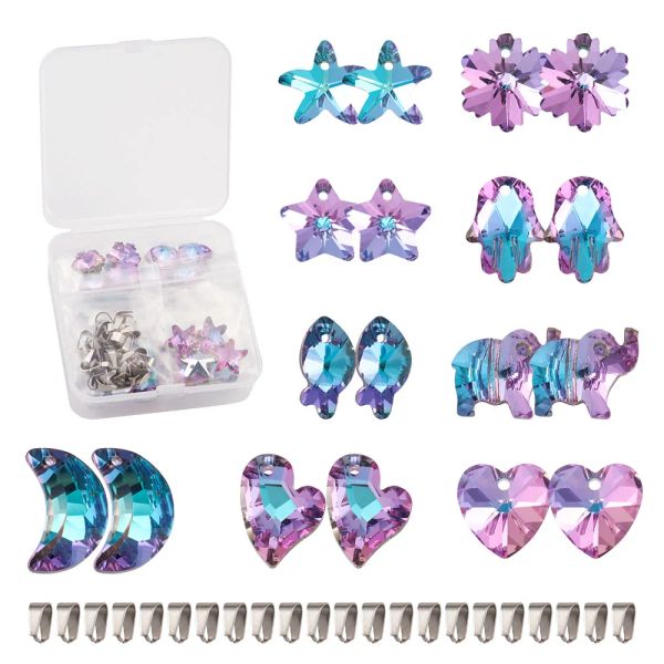 kits 36pcs/caixa de jóias pendentes DIY com K9 Glass Rhinestone Pingents Imitando Snap Austriano de Aço Cristal em Bails Mista Shap