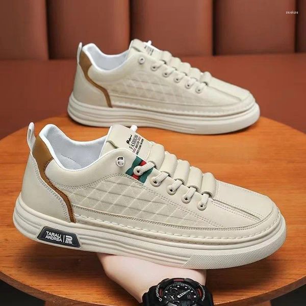 Lässige Schuhe männlich 2024 Frühling Atmungsaktives Sporttablette vielseitige Anti -Slip -Trendy Little White Leder Luxus -Turnschuhe