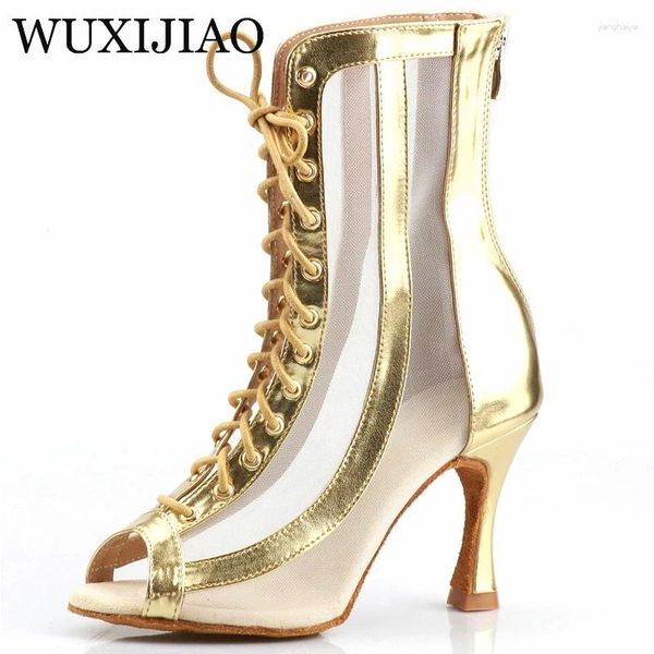 Scarpe da ballo wuxijiao high stivali latini da donna latina tacchi argento oro nero a tre colori comodi sandali per feste di salsa