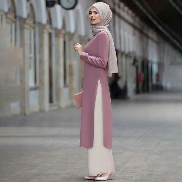 Roupas Turquia Islâmica Ramadã Roupa Kaftan Duas peças Muslim Long Top e Calças Conjuntos para Mulheres Dividir Abaya Conjuntos Modestos