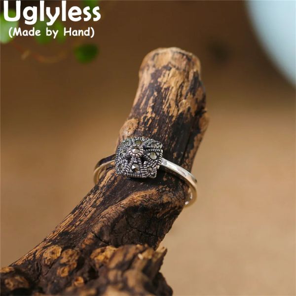 Anéis de anéis rômbicos paredosos anéis de marcasita para mulheres vintage tailandês prateado anel de prata real 925 prata esterlina retro jóias finas geométricas