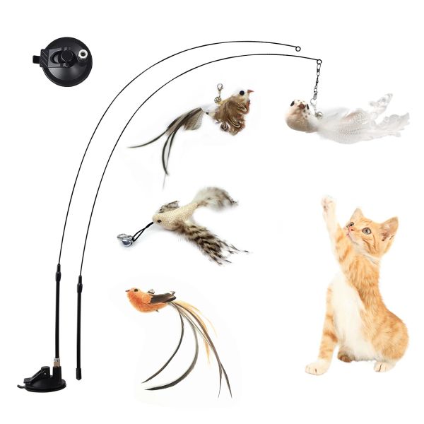 Toys Simulation Bird Interactive Cat Teaser Toy mit Saugnapfbecher lustiger Federvogel für Kätzchen spielen Verfolgungsjagd Katze Spielzeugversorgungen