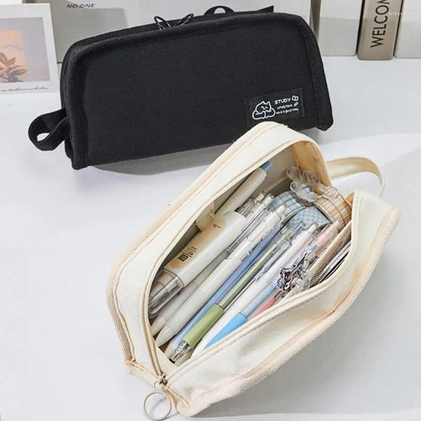 Bolsas de armazenamento estojo de lápis com alça fácil de transportar papelaria com zíper Mesh Mesh Pocket Boys Girls Canvas Pouch Student Supplies