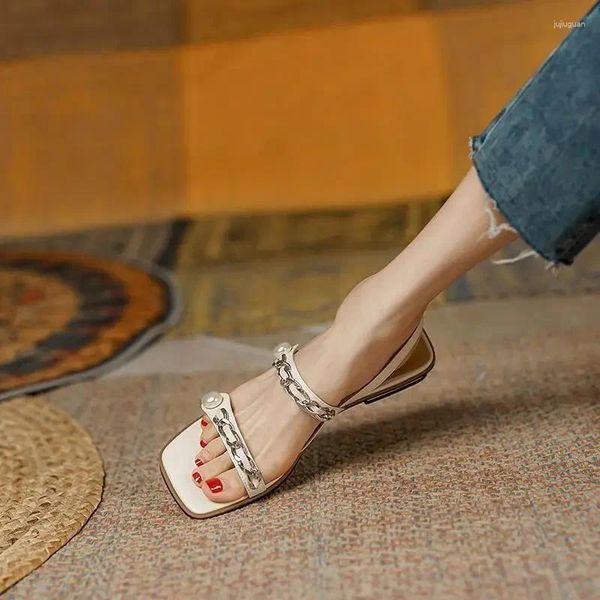 Scarpe casual sandali per donna in gomma piatta da donna perla senza calzature bianche o all'aperto