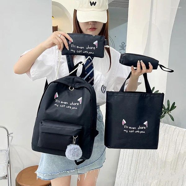 Школьные сумки модные водонепроницаемые рюкзак Nylon Kawaii Girls Travel Rucksack Женщины подростки сумка милый черный ноутбук