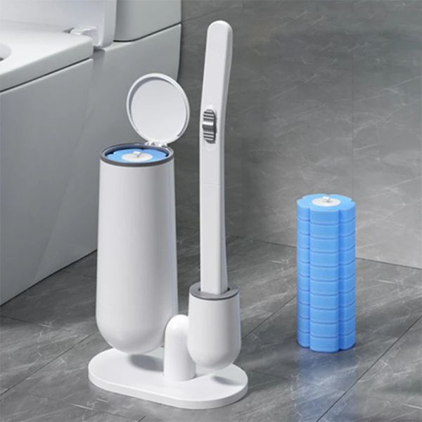 Halter Einweg -Toilettenbürste Badezimmer Langes Griff Reiniger Werkzeug Keine tote Ecke Reiniger Bürste Ersatzpinsel und Kolben Set