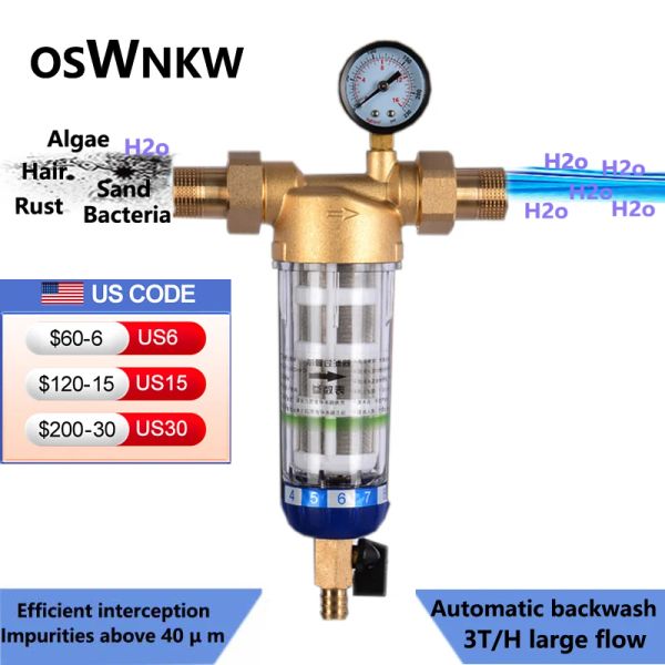 Purifikatoren Oswnkw05 Pre -Filterreiniger Ganzhaus Spin Down Sediment Wasserfilter Zentrales Vorfiltersystem Rückspülung Edelstahl -Stahlnetz