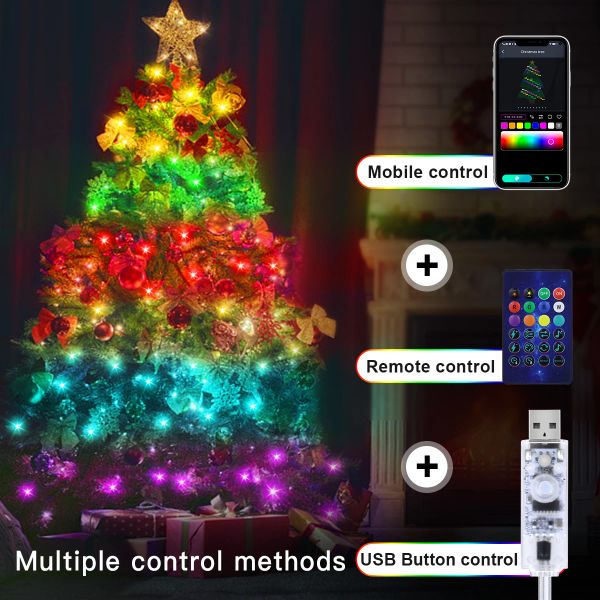 20m Dream Color USB 5V LED Sting Light Bluetooth Music App Bluetooth App RGBIC Fairy Lights Birthday Party Ghirlanda Decore natalizio con batteria D3.0