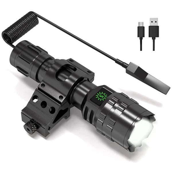 Escopos atualizados lanterna tática de led tático 2000 lúmens lanterna zoomable recarregável com lanterna de arma de arma de montagem em lanterna