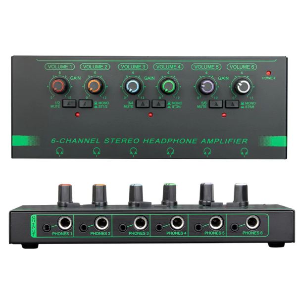 Amplificatore 6 Canali Amplificatore stereo Amplificatore Mini Auricolare Porta utilizzante Amplificatore Ultra Lownoise Mixer audio per la registrazione Monitoraggio dello studio