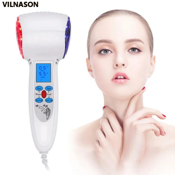 Strumento crioterapia ad ultrasuoni a caldo caldo a freddo martellino di sollevamento del viso massaggiatore Massager faccia rossa blu acne trattamento dell'acne macchina per la cura della pelle