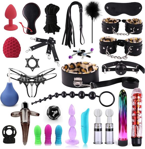 BDSM Kit Sex Bondage, Kit de brinquedos sexuais para brinquedos adultos, conjunto de restrições para acessórios sexuais, 30pcs BSDM Toys para casais, coisas de sexo para mulheres, Kit de cativeiro sexual restrições